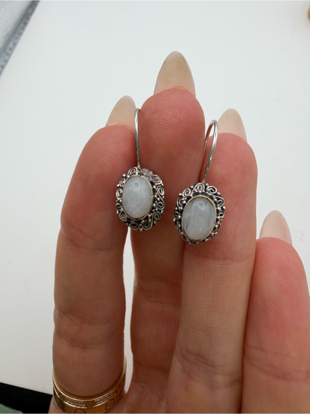 Moonstone Oval Hook Earrings - Picture 4 of 5
